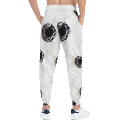 Unisex Athletic Fit Jogging Pants: Watercolor Black and White Anemone Carmel