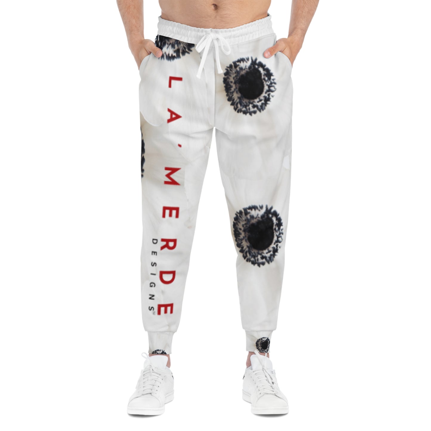 Unisex Athletic Fit Jogging Pants: Watercolor Black and White Anemone Carmel
