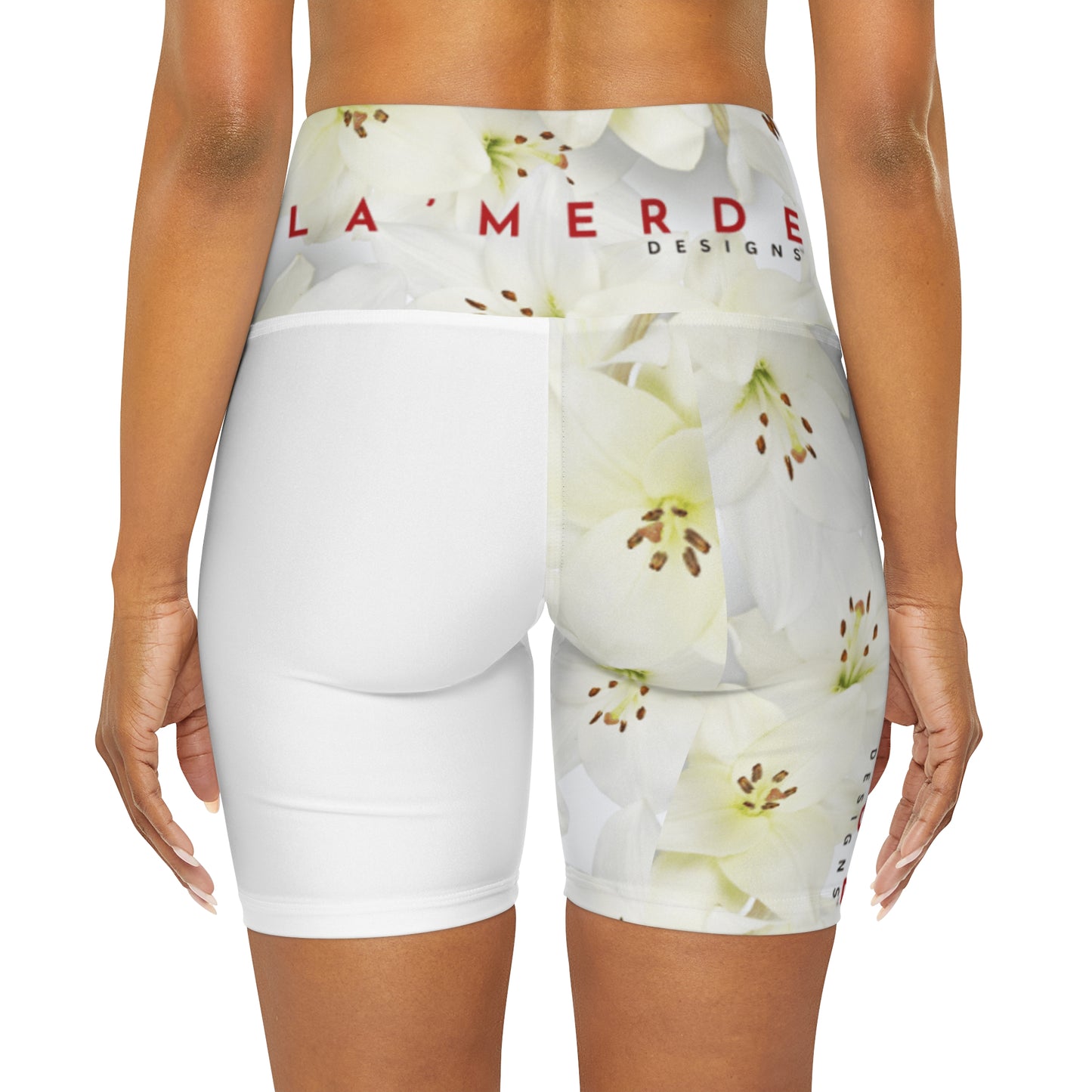 Workout Yoga Shorts: Watercolor White Day Lily
