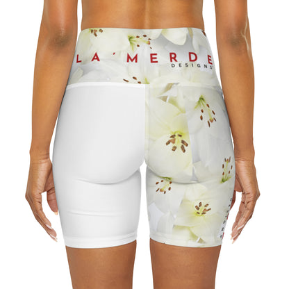 Workout Yoga Shorts: Watercolor White Day Lily