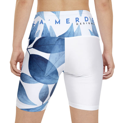 Workout Yoga Shorts: Watercolor Blue Leaf Seaweed