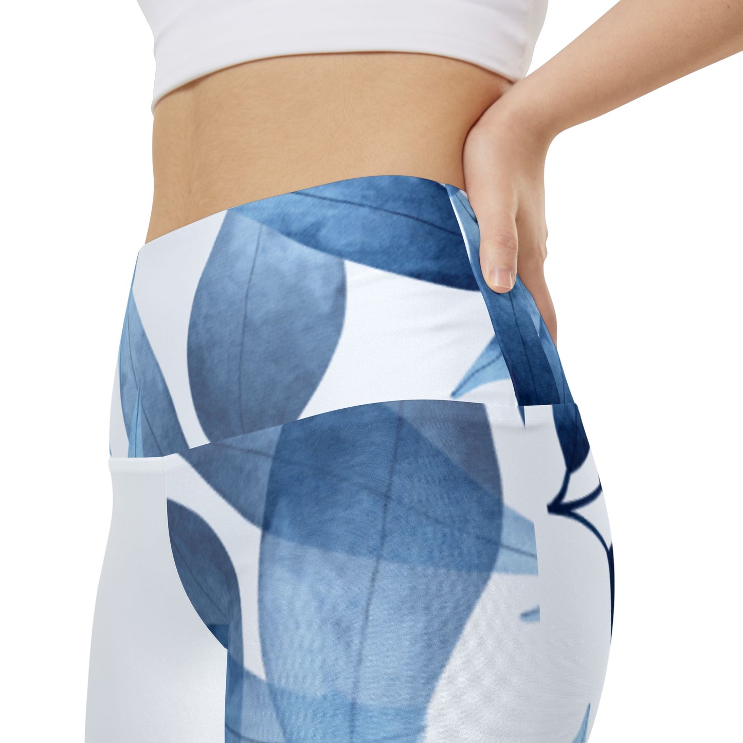 Workout Yoga Shorts: Watercolor Blue Leaf Seaweed