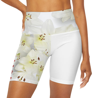 Workout Yoga Shorts: Watercolor White Day Lily