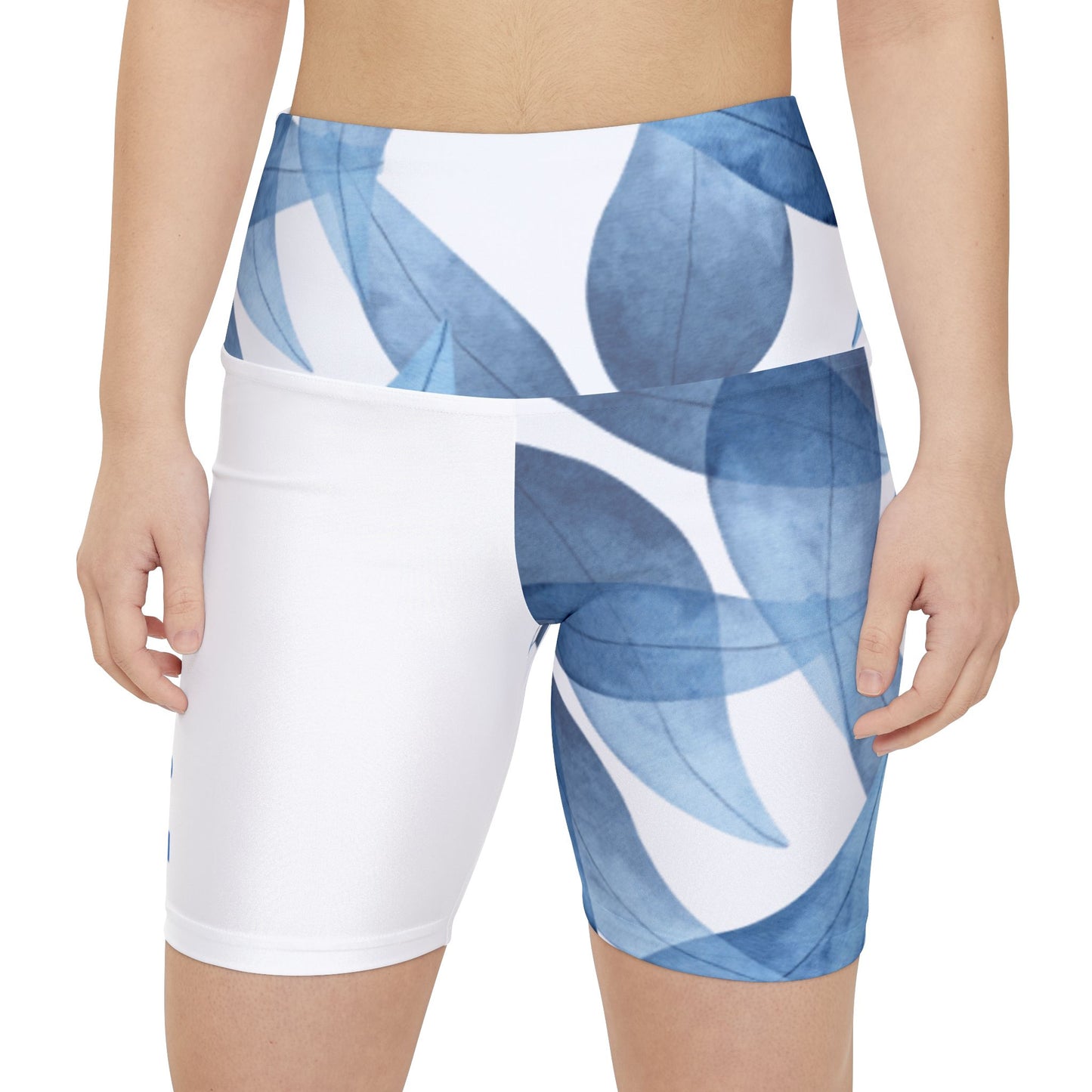 Workout Yoga Shorts: Watercolor Blue Leaf Seaweed