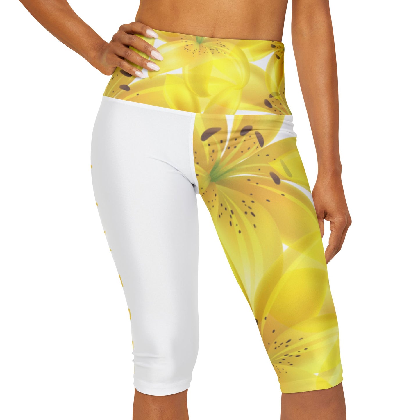 Capri Yoga Leggins: Watercolor Yellow Lilium Lily