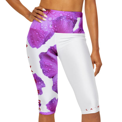 Capri Yoga Leggins: Brilliant Purple and Red Hibiscus Syriaacus L.