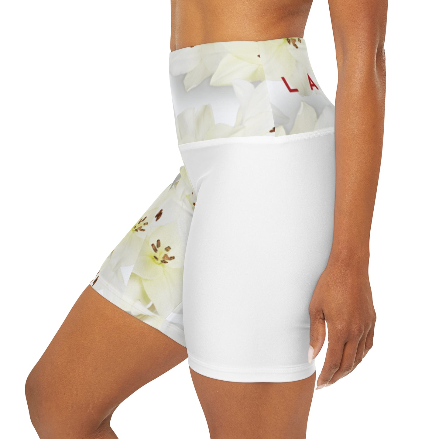 Workout Yoga Shorts: Watercolor White Day Lily