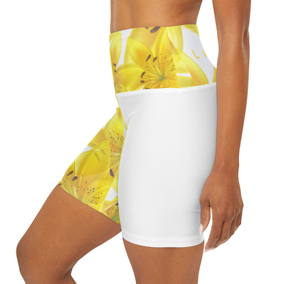 Workout Yoga Shorts: Watercolor Yellow Lilium Lily