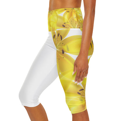 Capri Yoga Leggins: Watercolor Yellow Lilium Lily