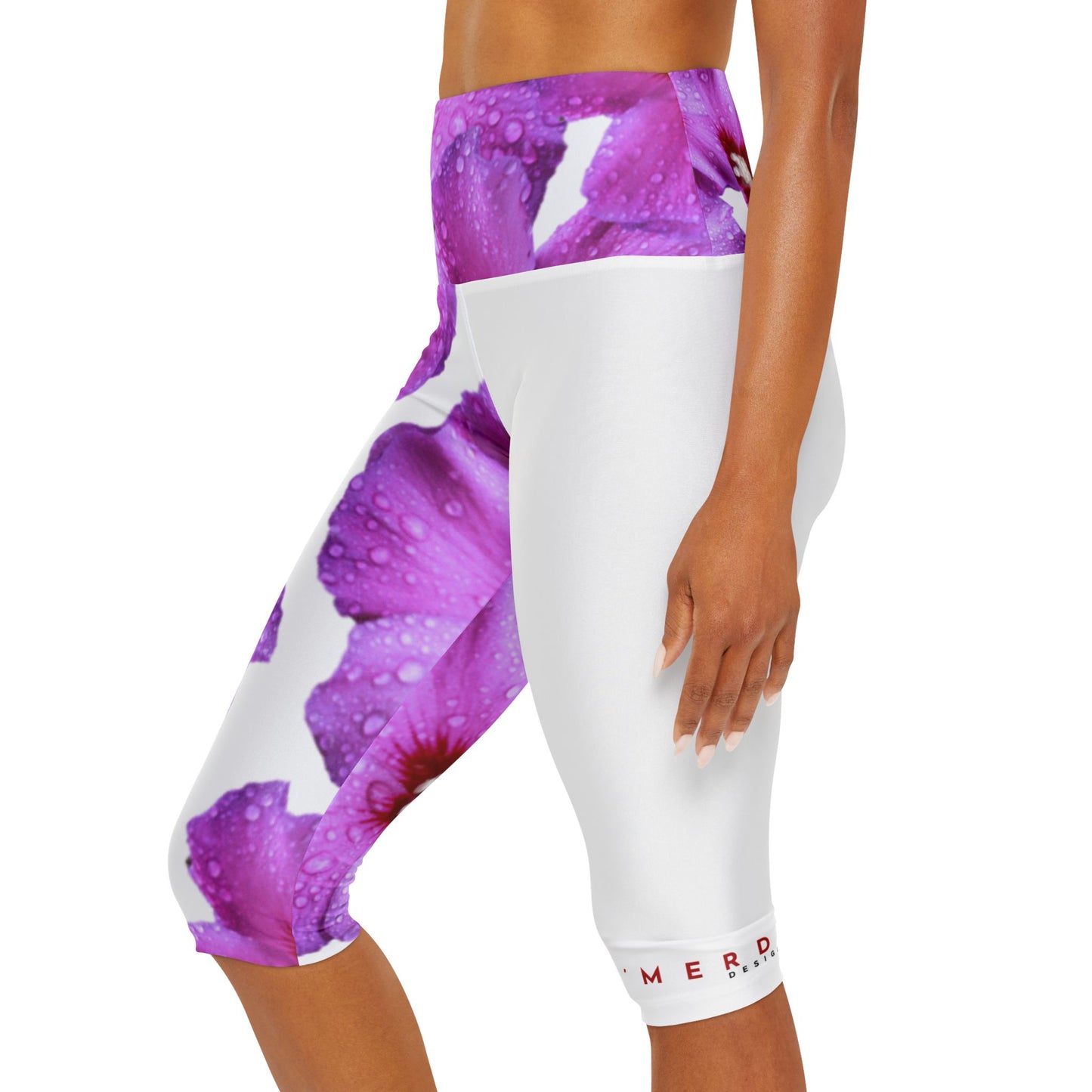 Capri Yoga Leggins: Brilliant Purple and Red Hibiscus Syriaacus L.