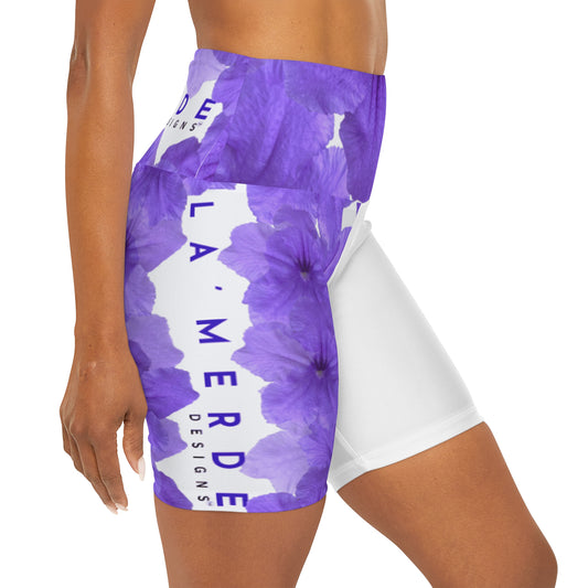 Workout Yoga Shorts: Watercolor Purple Ruellia Tuberosa