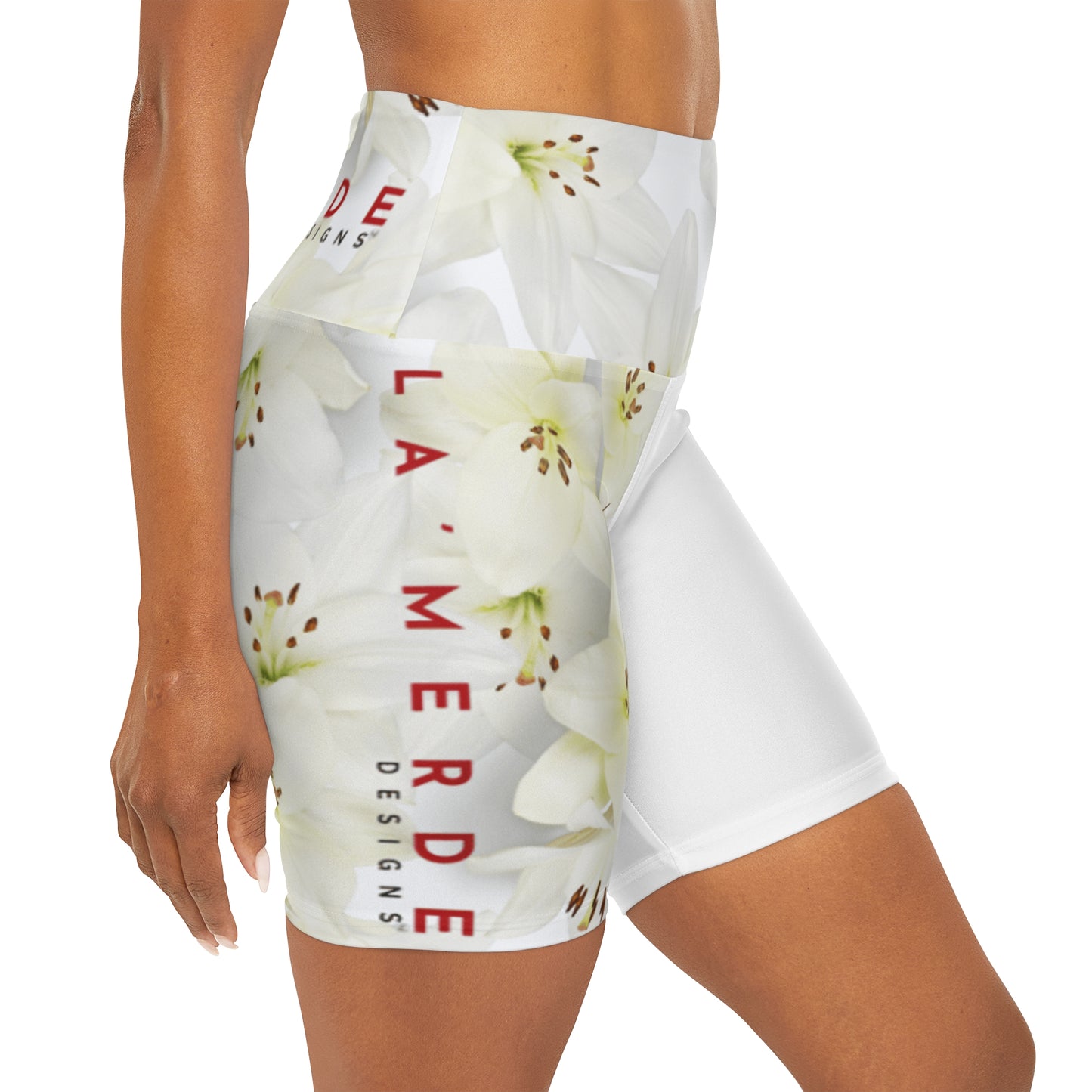 Workout Yoga Shorts: Watercolor White Day Lily
