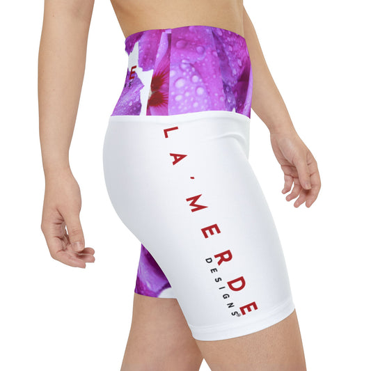 Workout Yoga Shorts: Watercolor Purple Ruellia Tuberosa