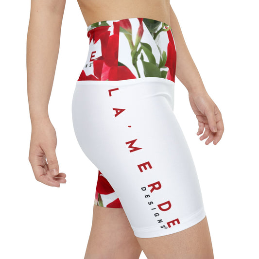 Workout Yoga Shorts: Brilliant Red Tropical Hibiscus