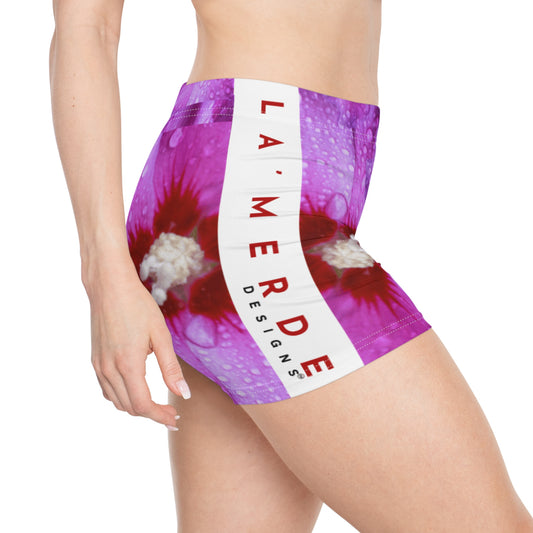 Yoga Sexy Boy Shorts: Brilliant Purple and Red Hibiscus Syriacus L.