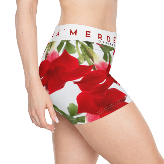 Yoga Sexy Boy Shorts: Brilliant Red Tropical Hibiscus