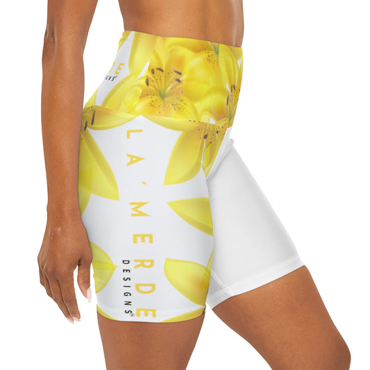 Workout Yoga Shorts: Watercolor Yellow Lilium Lily