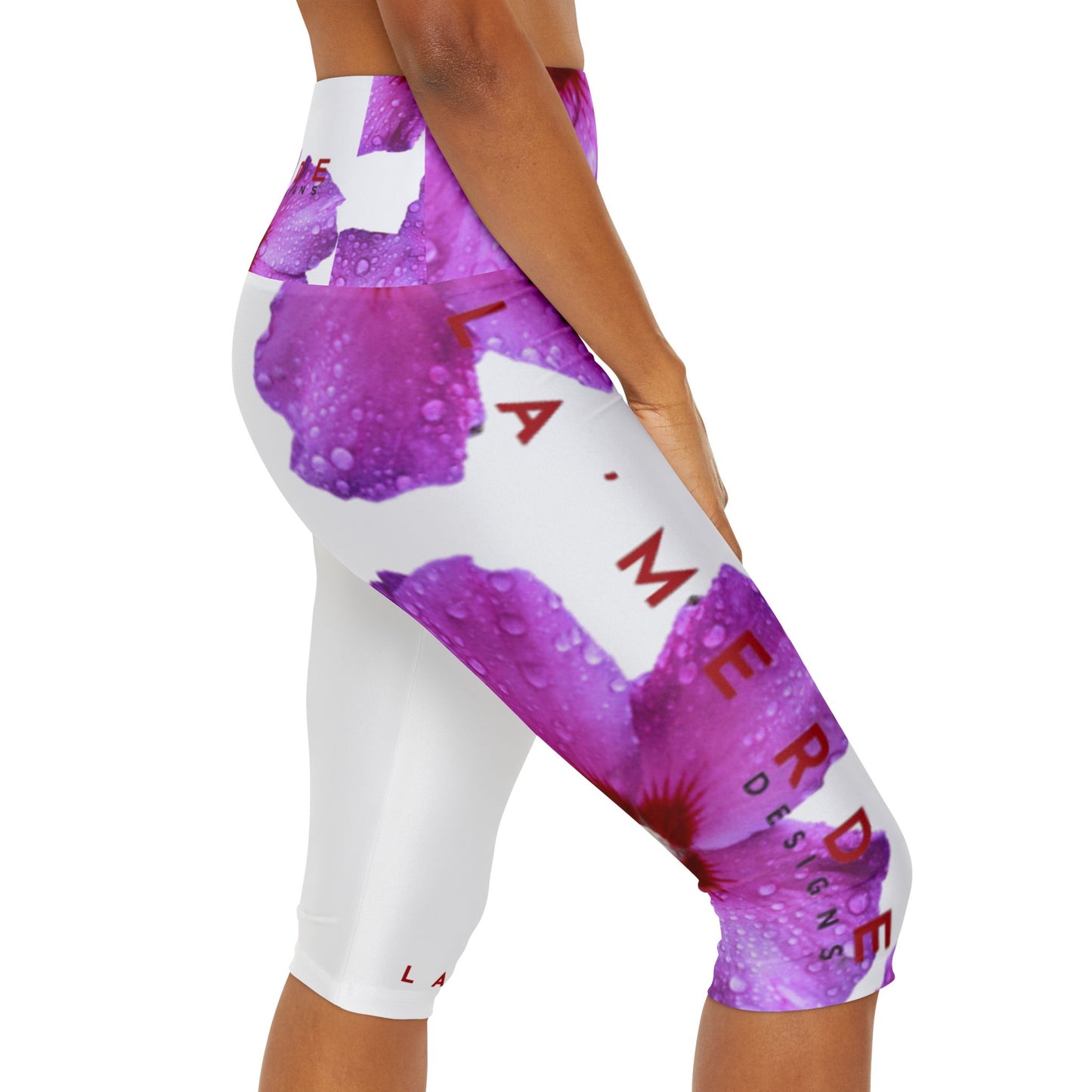 Capri Yoga Leggins: Brilliant Purple and Red Hibiscus Syriaacus L.