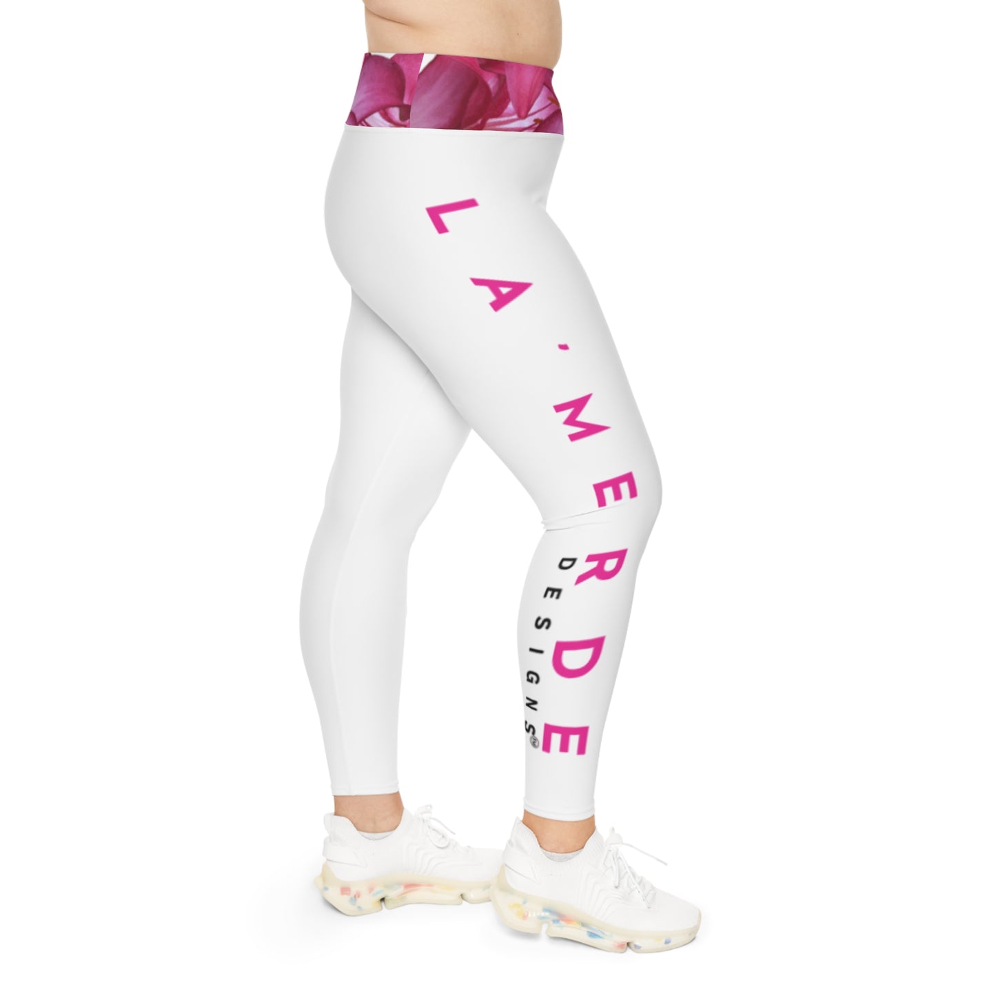 Plus Size Workout Leggins: Pink and White Logo