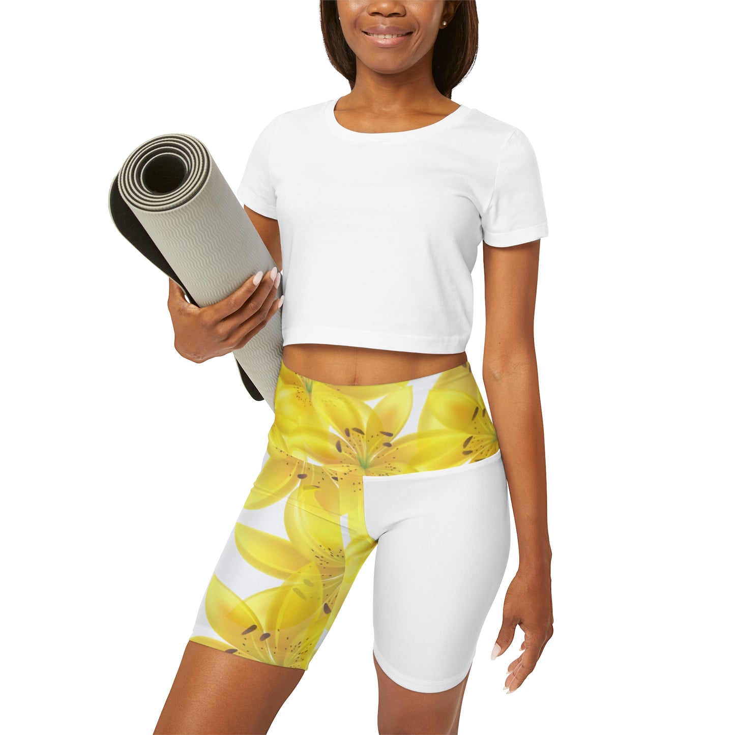 Workout Yoga Shorts: Watercolor Yellow Lilium Lily