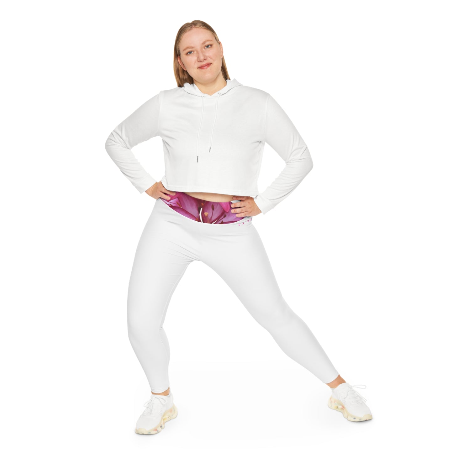 Plus Size Workout Leggins: Pink and White Logo