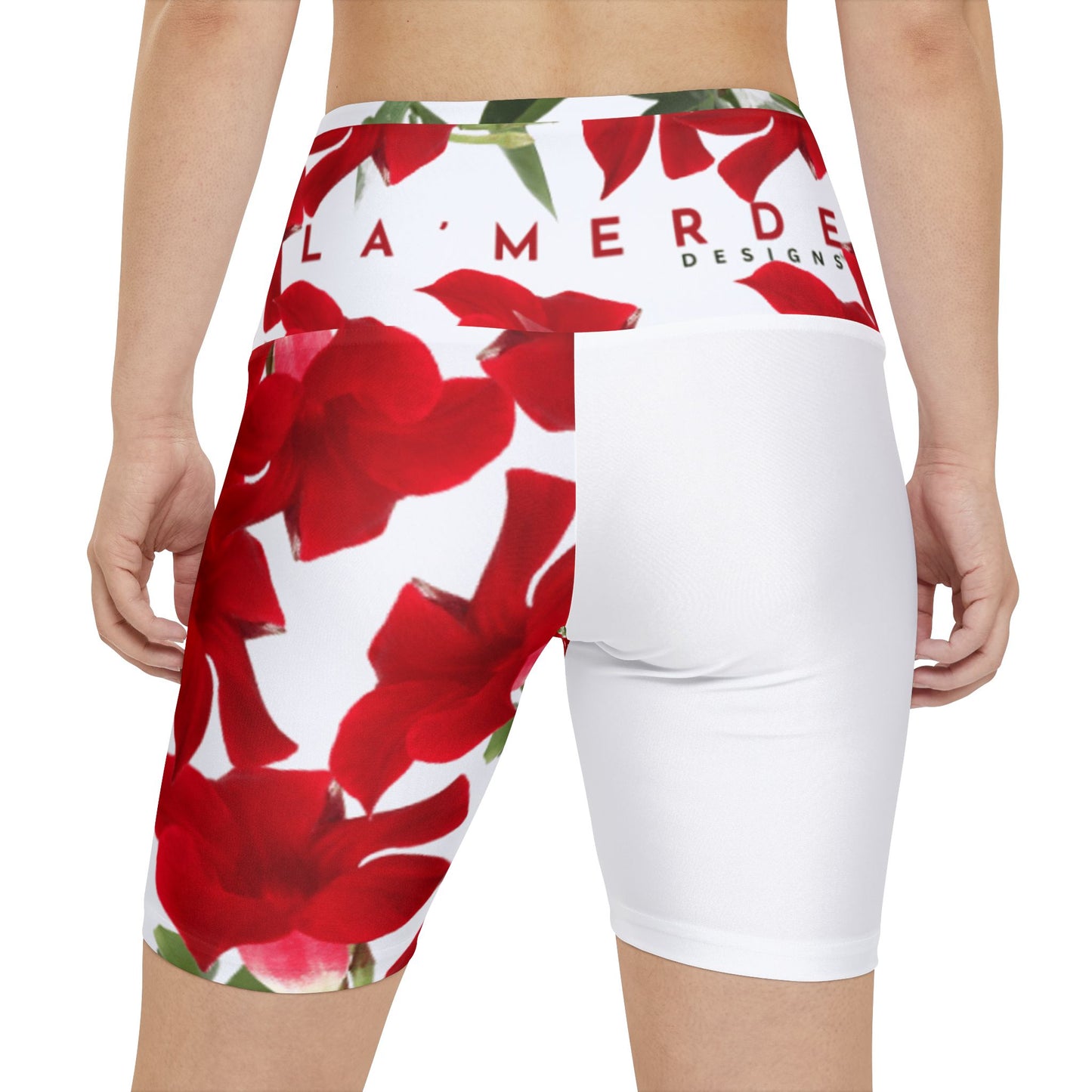 Workout Yoga Shorts: Brilliant Red Tropical Hibiscus