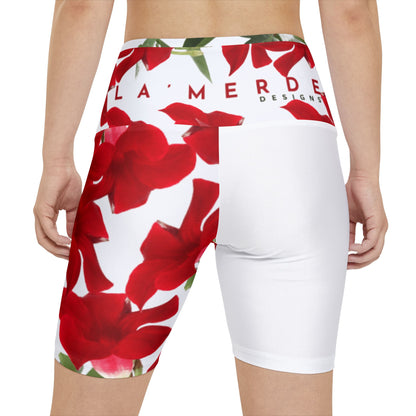 Workout Yoga Shorts: Brilliant Red Tropical Hibiscus