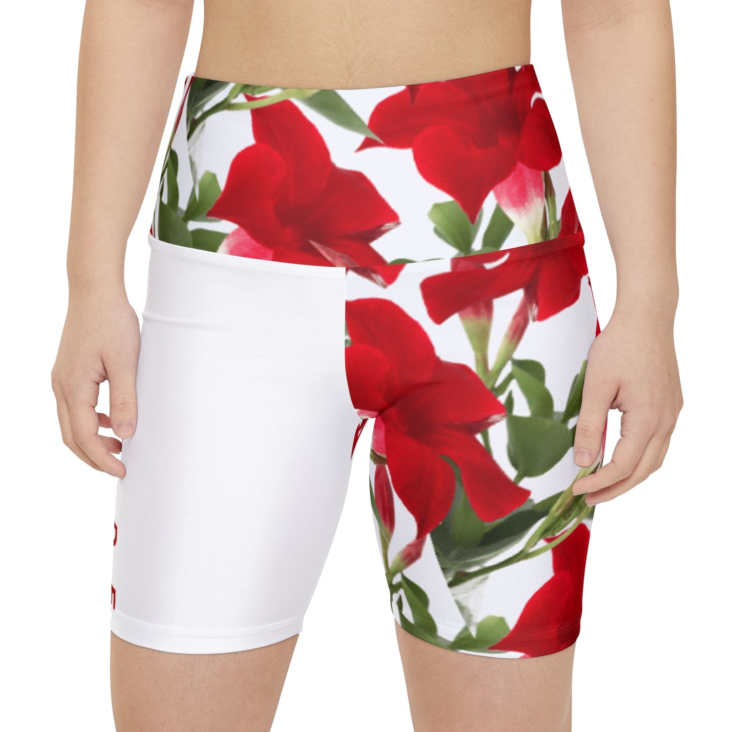 Workout Yoga Shorts: Brilliant Red Tropical Hibiscus