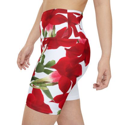 Workout Yoga Shorts: Brilliant Red Tropical Hibiscus