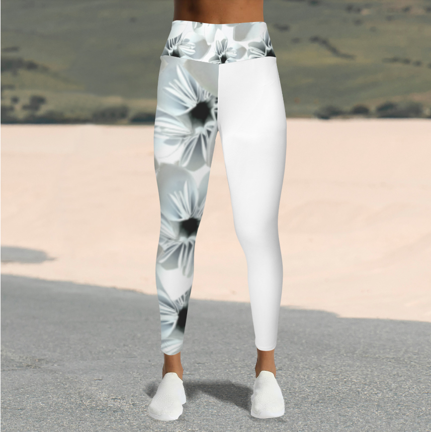 lily white leggings High-waisted Bow Tie Yoga Leggins: Brilliant White Black-Eyed Lily 8374693003420