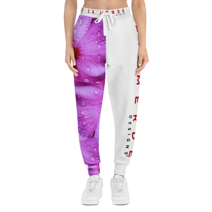 Unisex Athletic Fit Jogging Pants: Purple and Red Hibiscus Syriacus