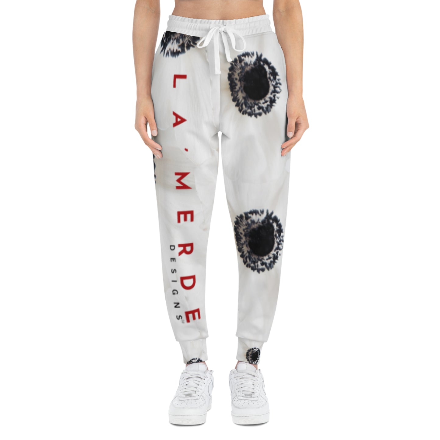 Unisex Athletic Fit Jogging Pants: Watercolor Black and White Anemone Carmel